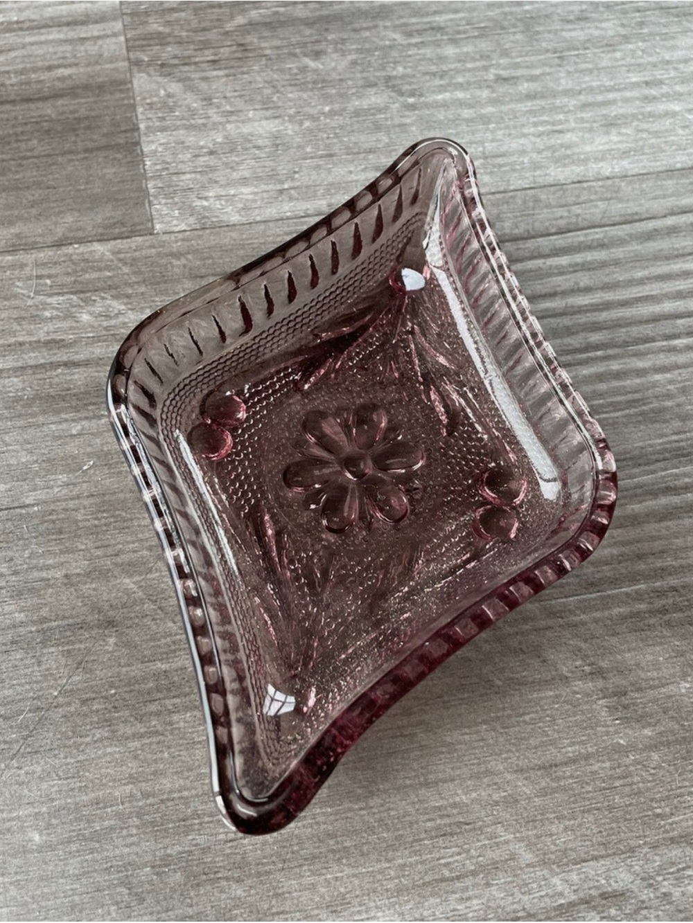 Vintage Trinket Dish - Amethyst Colored Glass, Diamond Shape by Tiara Glass